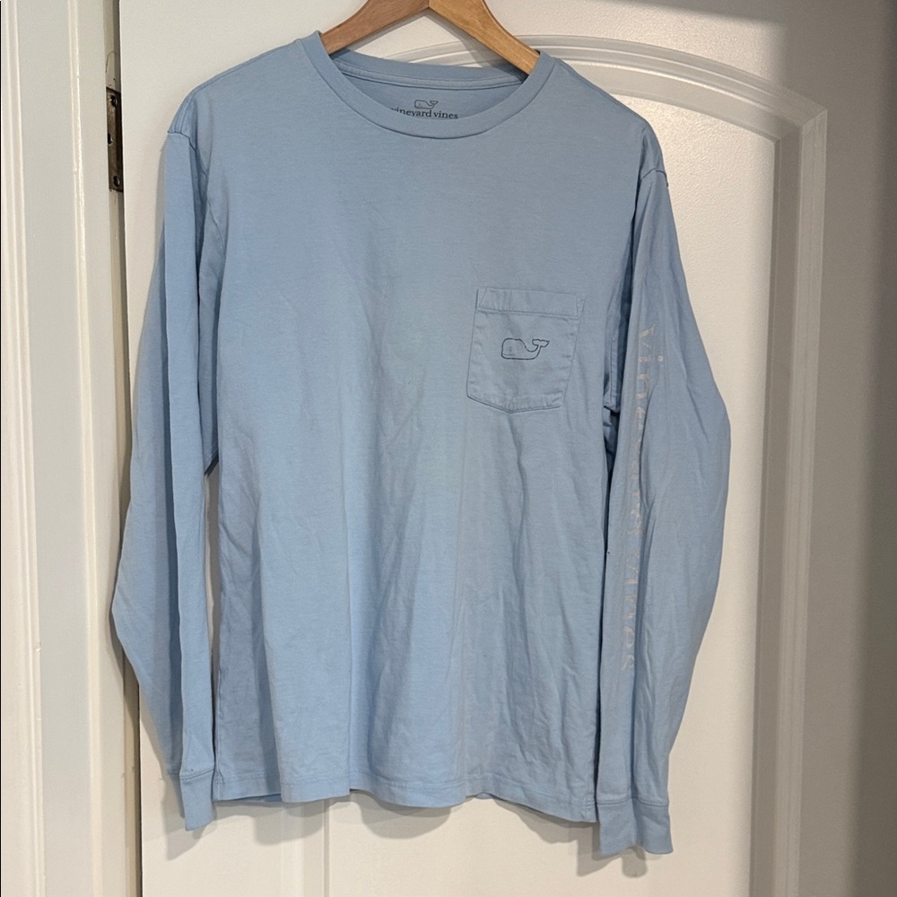 Vineyard Vines Men's Long-Sleeve Pocket Tee Light Blue Small Summer Preppy S